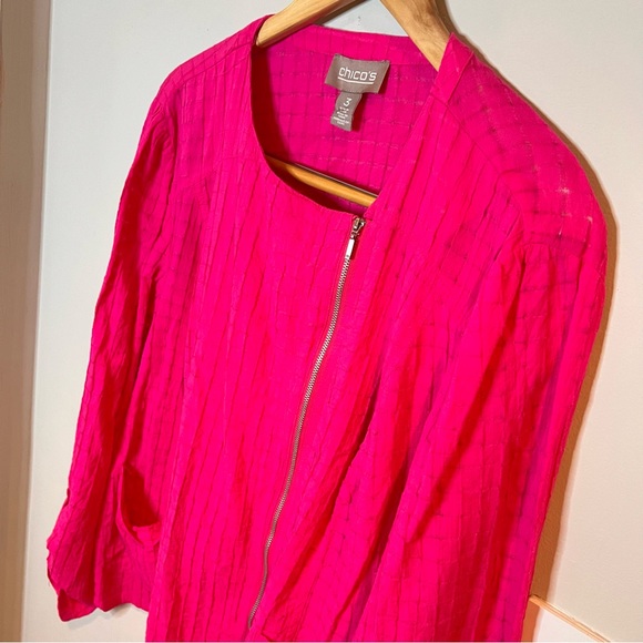 VINTAGE | Chicos hot pink lightweight textured blazer jacket - Picture 5 of 10